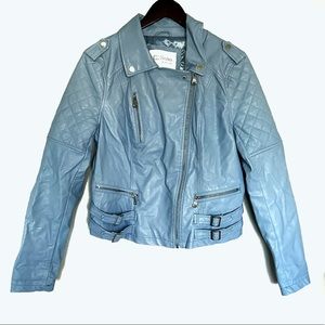 blue faux leather jacket